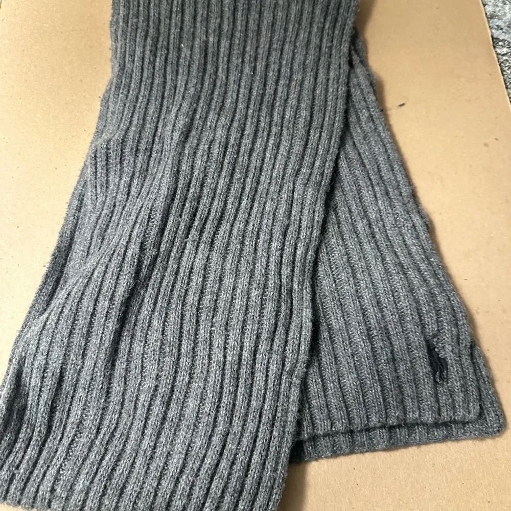 POLO RALPH LAUREN Men grey wool gorpcore career quiet luxury ribbed scarf